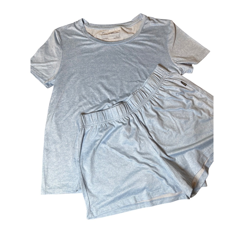 Eddie Bauer Womens Pajama‎ Set Medium Light Blue Heathered Shirt and Shorts 2pc